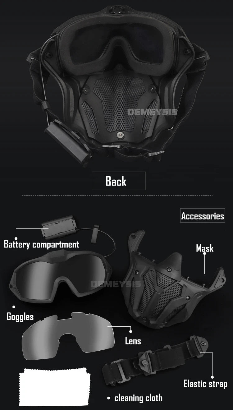 Tactical Full Face Mask Anti-fog Fan Shooting Safety Protective Equipment Hunting Airsoft Paintball Detachable Goggles Masks Set