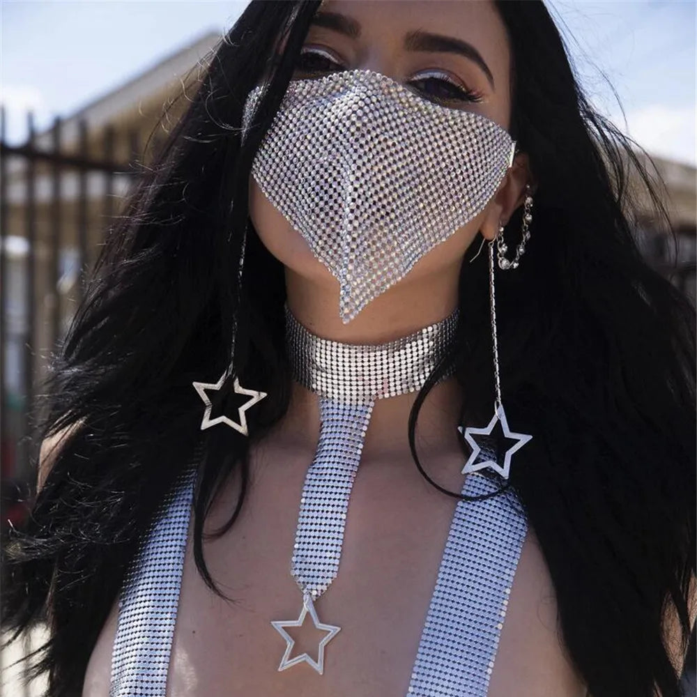 2026 Trendy Reticulated Rhinestone Face Mask for Female Vintage Bling Crystal Mouth Mask Popular Jewelry Gift