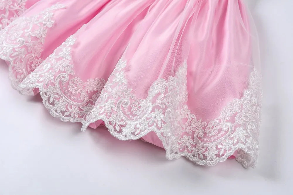 Baby Girls Princess Dress And Hairband 2Pcs Elegant Bow Toddler Girl 1 Years Birthday Party Lace Ball Gown Vestidos Kids Dresses