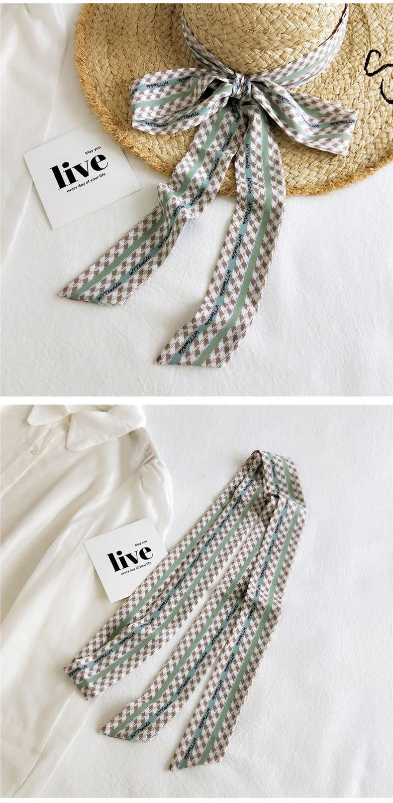 Summer Women Imitation Silk Dress Belt Variety Cute Double Printing Women Neckerchiefs Travel Bag Hats Ribbons Ladies Scarves