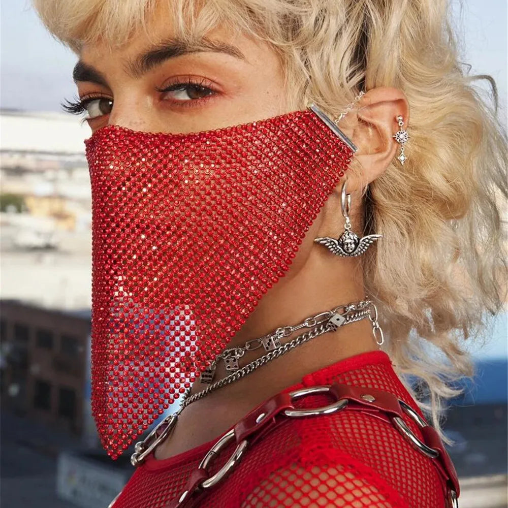 2026 Trendy Reticulated Rhinestone Face Mask for Female Vintage Bling Crystal Mouth Mask Popular Jewelry Gift