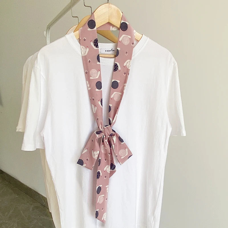 Summer Women Imitation Silk Dress Belt Variety Cute Double Printing Women Neckerchiefs Travel Bag Hats Ribbons Ladies Scarves