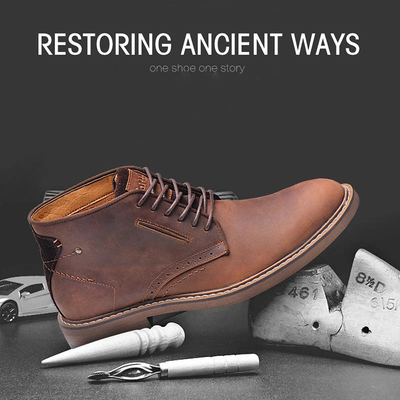 ZFTL NEW men's Basic boots crazy horse skin leather handmade men's lager size Casual shoes men's lace-up Ankle boots 2025 new