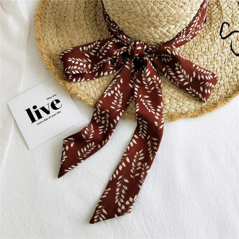 Summer Women Imitation Silk Dress Belt Variety Cute Double Printing Women Neckerchiefs Travel Bag Hats Ribbons Ladies Scarves
