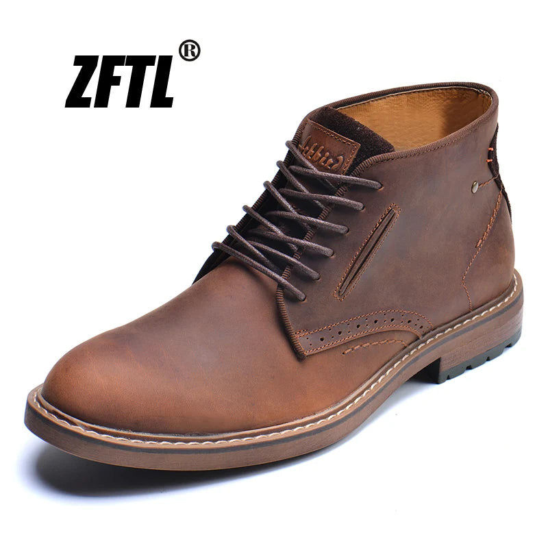 ZFTL NEW men's Basic boots crazy horse skin leather handmade men's lager size Casual shoes men's lace-up Ankle boots 2025 new