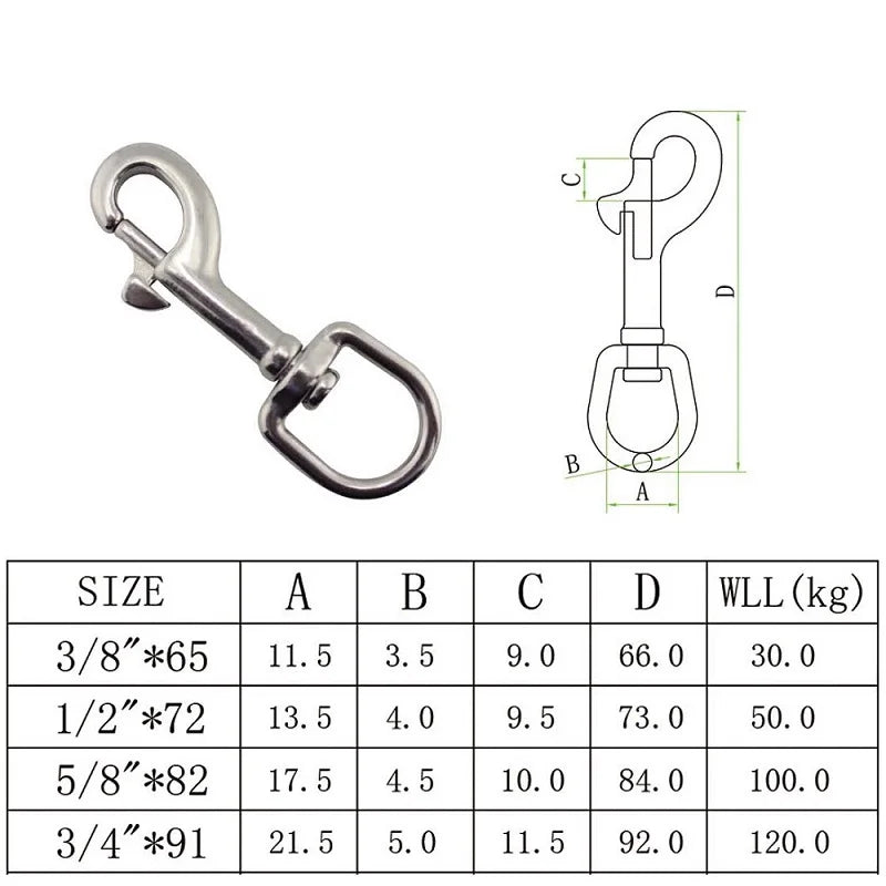 10 Pieces Stainless Steel 316 Oval Single End Swivel Eye Bolt Snap Hook 65mm 72mm For Dog Leash Sucba Diving