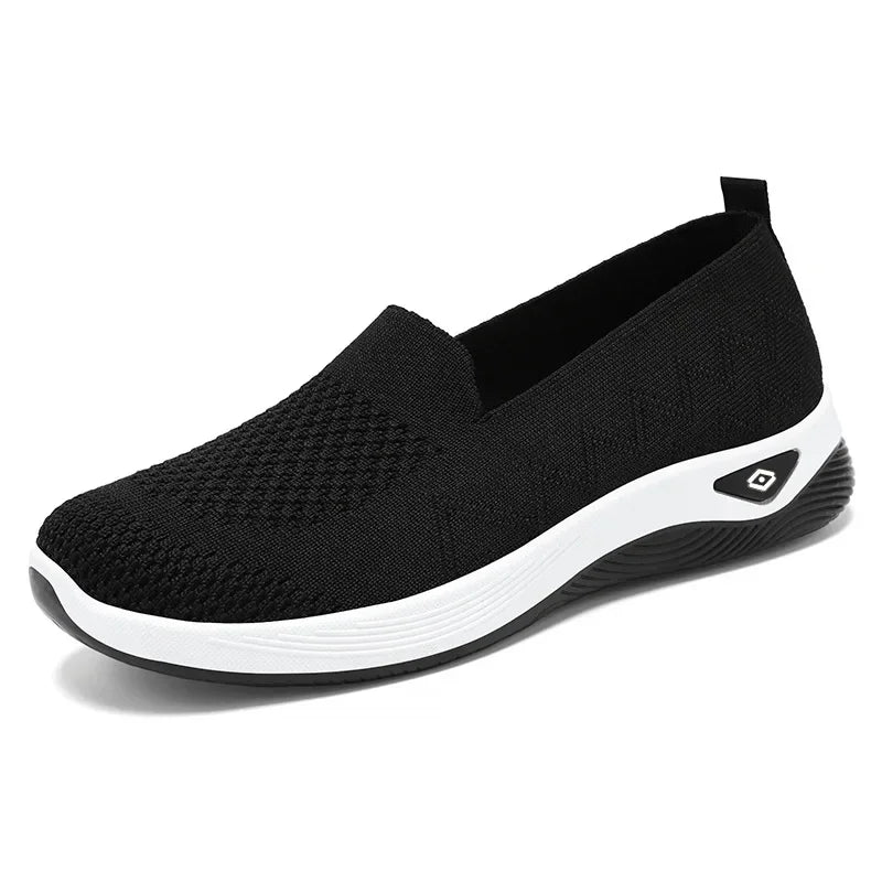 Women's Solid Color Breathable Sneakers, Soft Sole Lightweight Slip On Walking Shoes, Low-top Knitted Casual Shoes