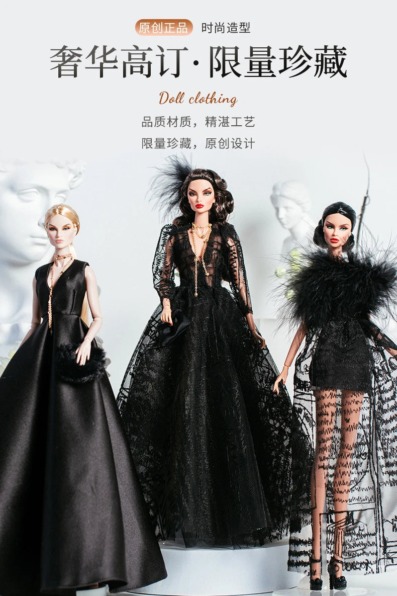 Gorgeous dress gown clothing / black clothes set + shoes / 1/6 Doll clothes suit outfit for 30cm Xinyi FR ST PP BB Doll