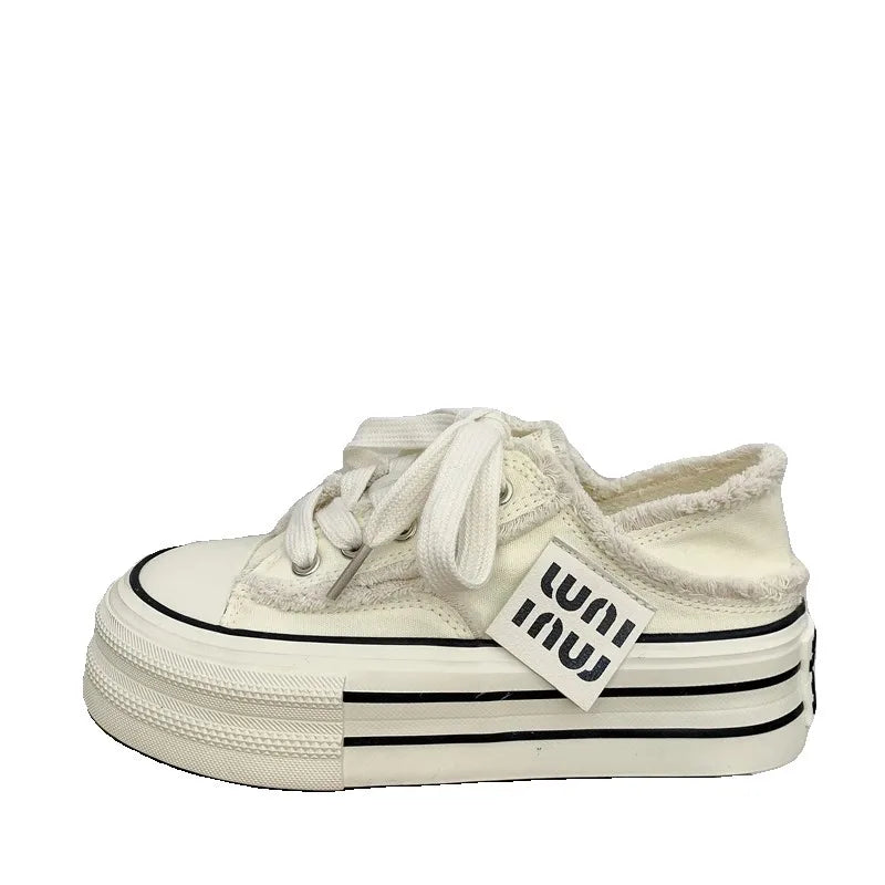 New Casual Height Increasing Platform Canvas Shoes Women  Outer White Sneakers Slipper Slip on Sandals Vulcanize Shoes