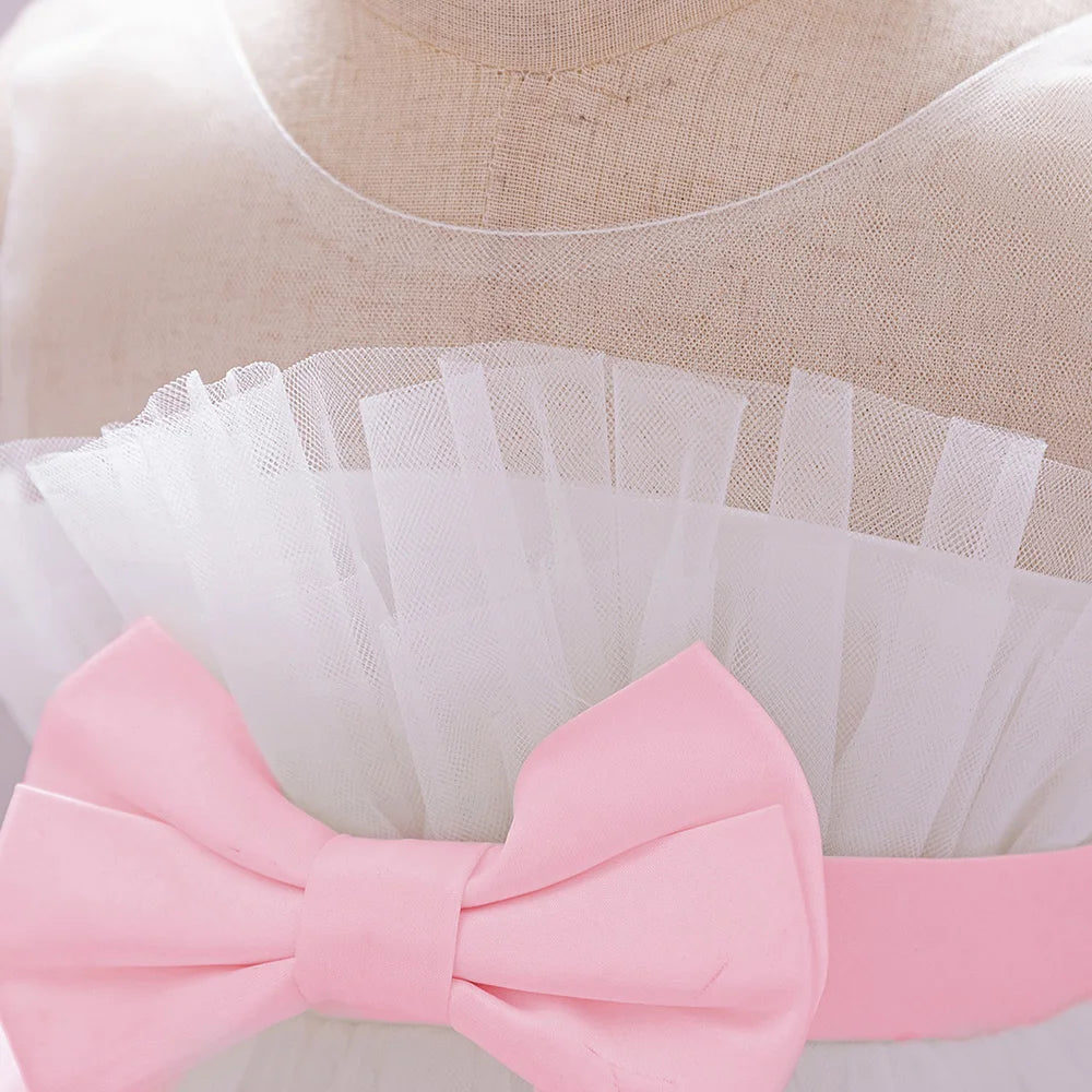 Vintage Baby Girl 1st Birthday Princess Dress Baby Embroidery Floral Bow Gown Flower Kids Wedding Dress Formal Baptism Gala Gown