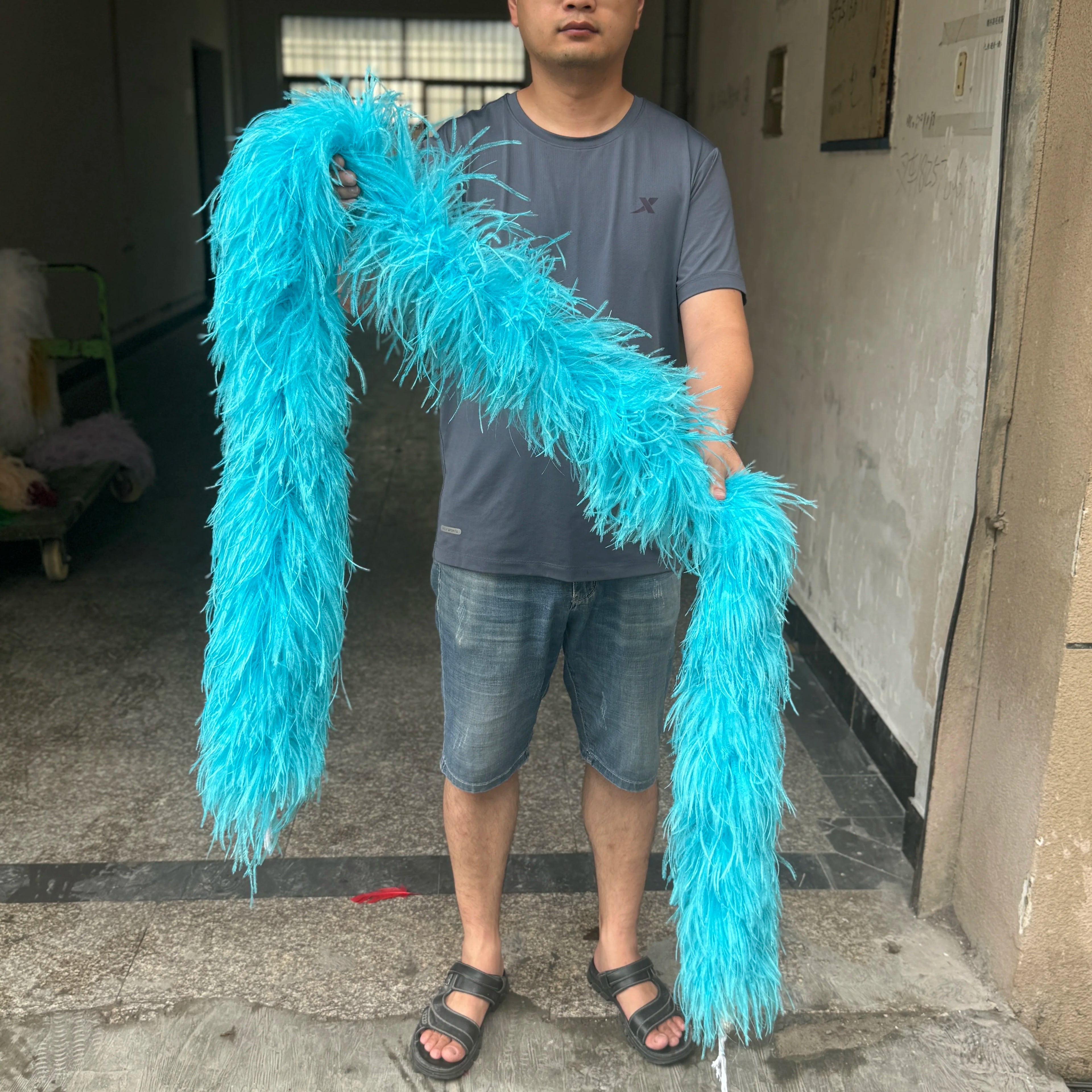 2M Royal blue Natural Ostrich Long Feathers Boa Decoration for Party Wedding Dress Shawl Clothes Sewing Accessories Crafts Plume