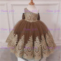 Flower Girl Dress One Shoulder With Gold Lace African Pageant Dresses Knot Bow Tulle Kids Birthday Party First Communion Gowns
