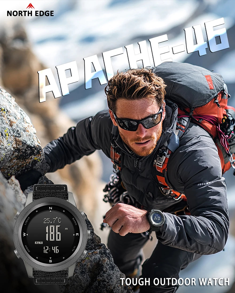 NORTH EDGE Smart Watch For Men Altimeter Barometer Thermometer Compass Military Digital Clock Outdoor Smartwatch Waterproof 50m