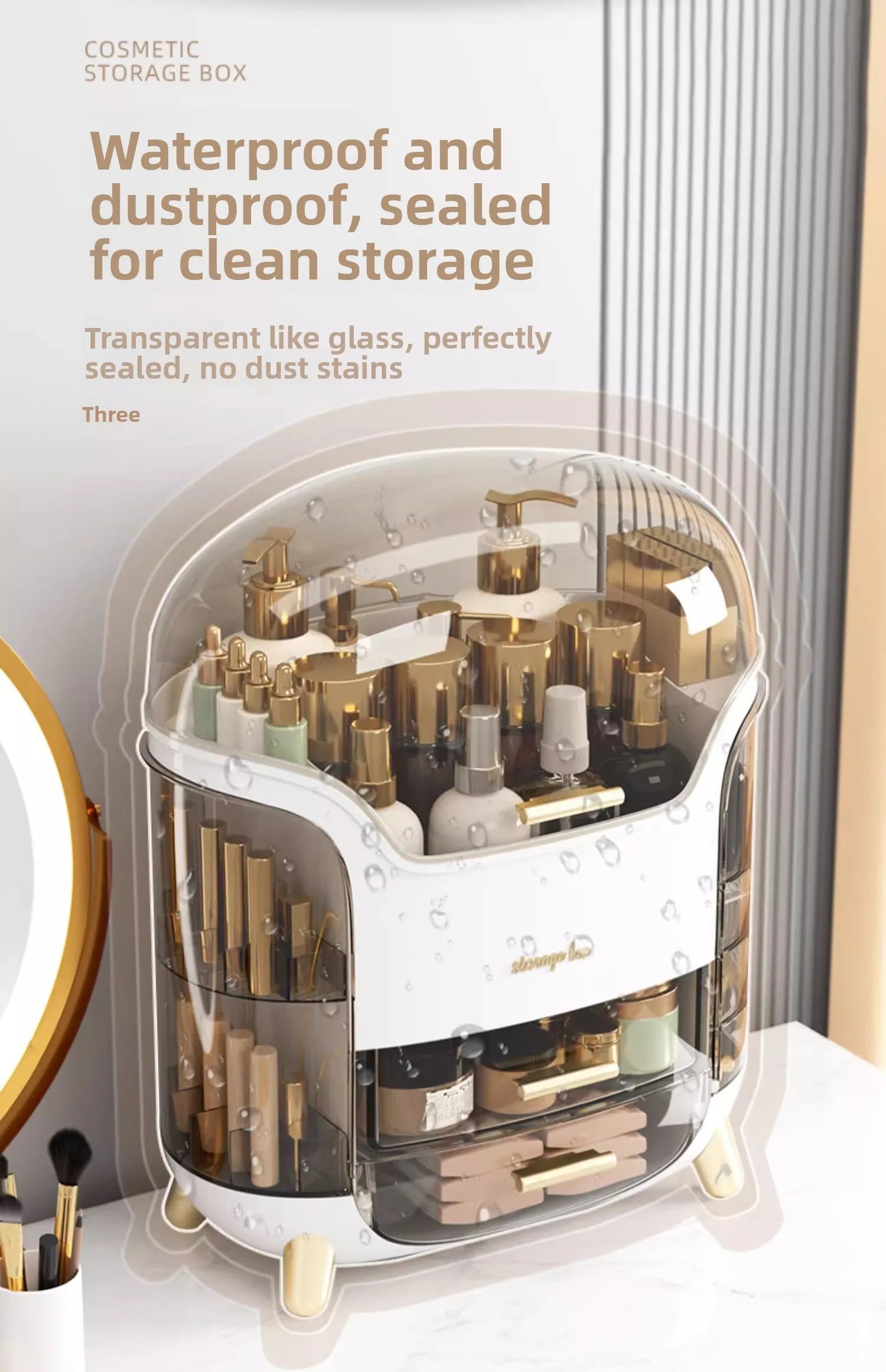 Dustproof Cosmetic Storage Box Integrated Desktop Makeup Case Lipstick Box Skincare Product Rack Elegant Design