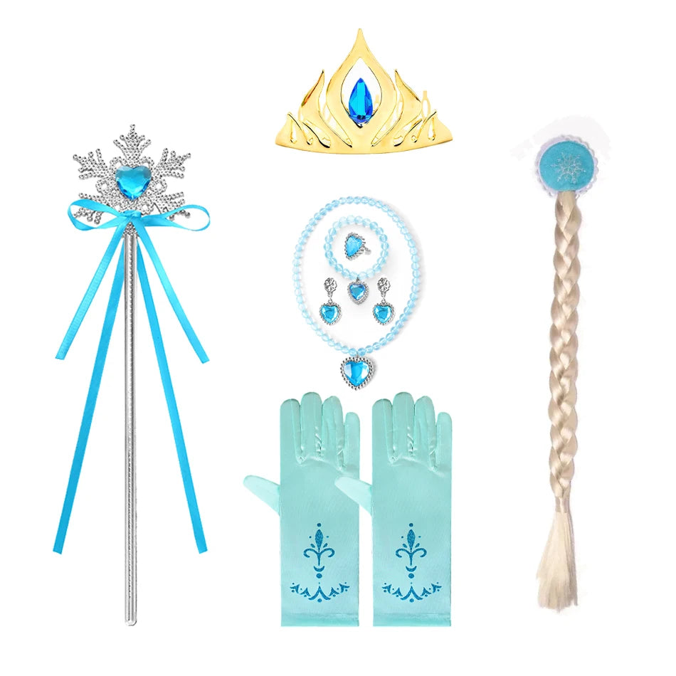Girl Elsa Cosplay Accessories Kids Princess Snow Queen Dress Up Jewelry Wand Crown Necklace Earclips Photography Role Play Props