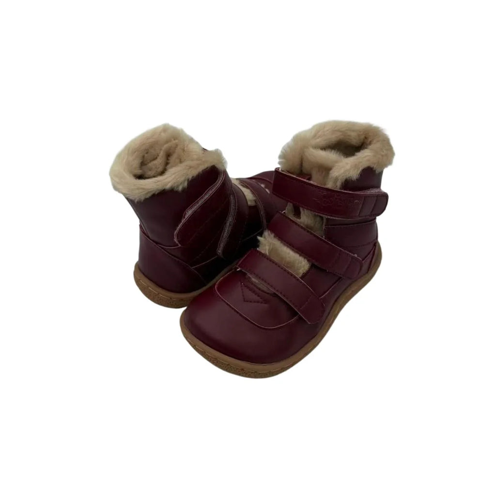 TipsieToes Top Brand Barefoot Genuine Leather Baby Toddler Girl Boy Kids Shoes For Fashion Winter Snow Boots 3 Straps Fur Inside
