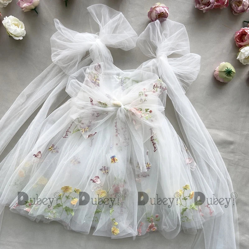 2026 Baby Embroidery Dress Girl Summer Dress Floral Bows Sleeveless Ballarina Dance Performance Dress Girls Tutus Clothes