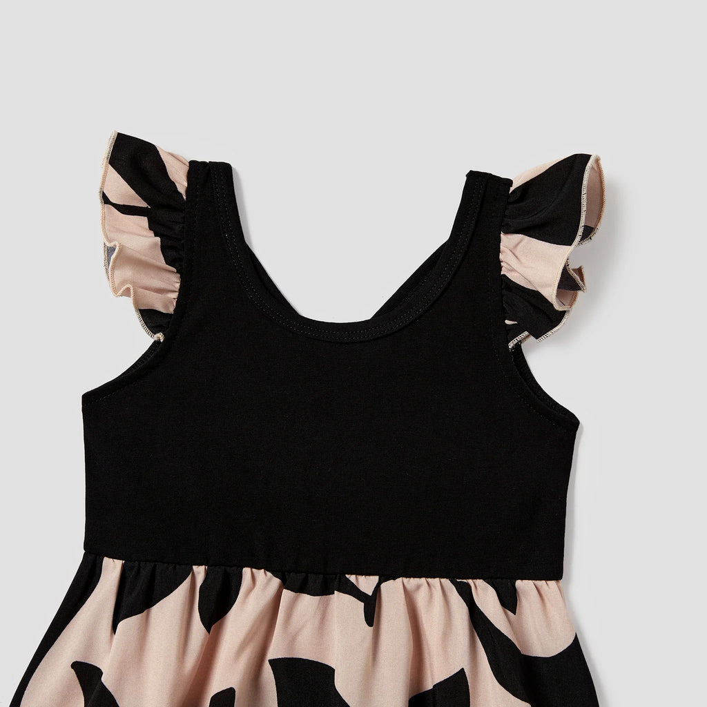 PatPat Family Matching Cross Back Floral Strap Dress and Colorblock Top Sets Suitable for Summer Season Soft and Comfortable