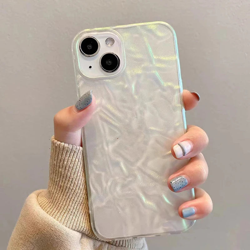Plating Metal Color Silver Tin Foil Pleats Case For iPhone 14 13 12 11 15 16 17 Pro Max Air Mini XS XR Plus Silicone Phone Case