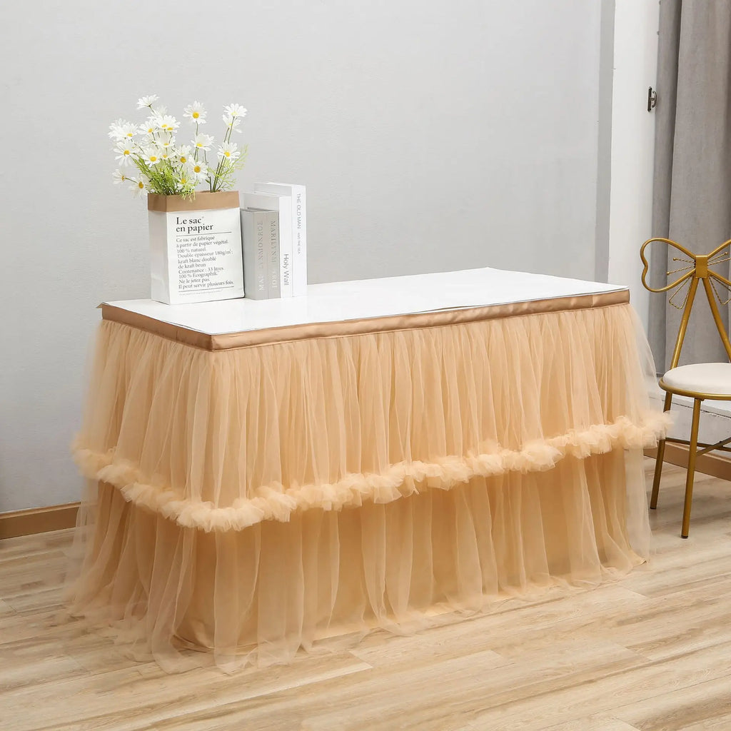 Wedding Tulle Table Skirt 6FT/9FT Purple Pink White Mesh Dining Table Decoration Table Cover For Wedding Reception Banquet