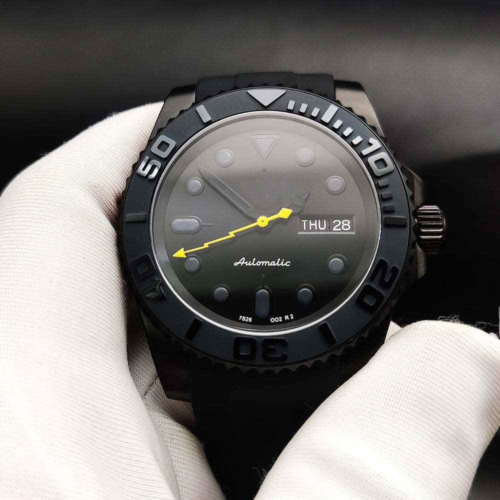 40mm Dress Mechanical Men's Automatic Watch Black PVD Case Sapphire Glass Japan NH36 Movement Rubber Strap