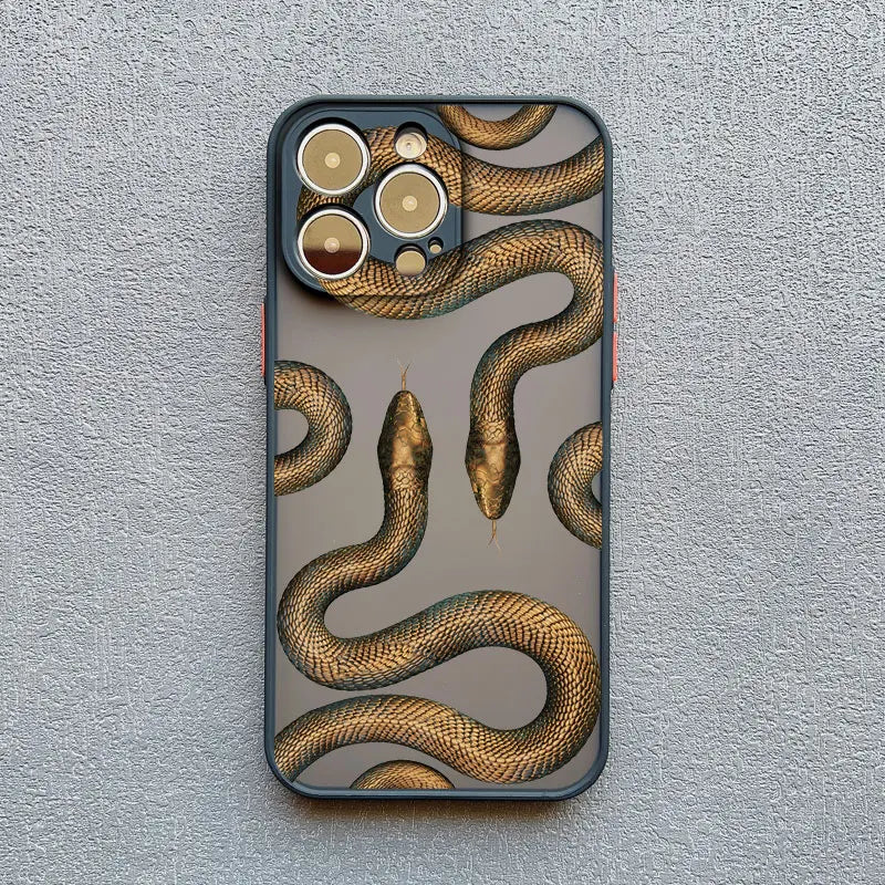 Luxurious Black Gold Snake Phone Case for IPhone 17 16 Plus 15 14 13 12 11 Pro Max Mini X XR Unique Dragon Shockproof Back Cover