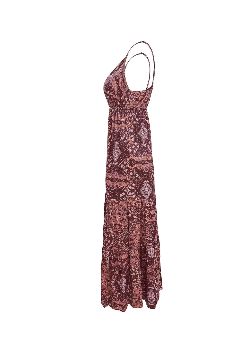 Bohemian Style Women's Clothing Long Dress New  Suspender Long Dress High Waist V-neck Printed Floral Dress Women's Clothing