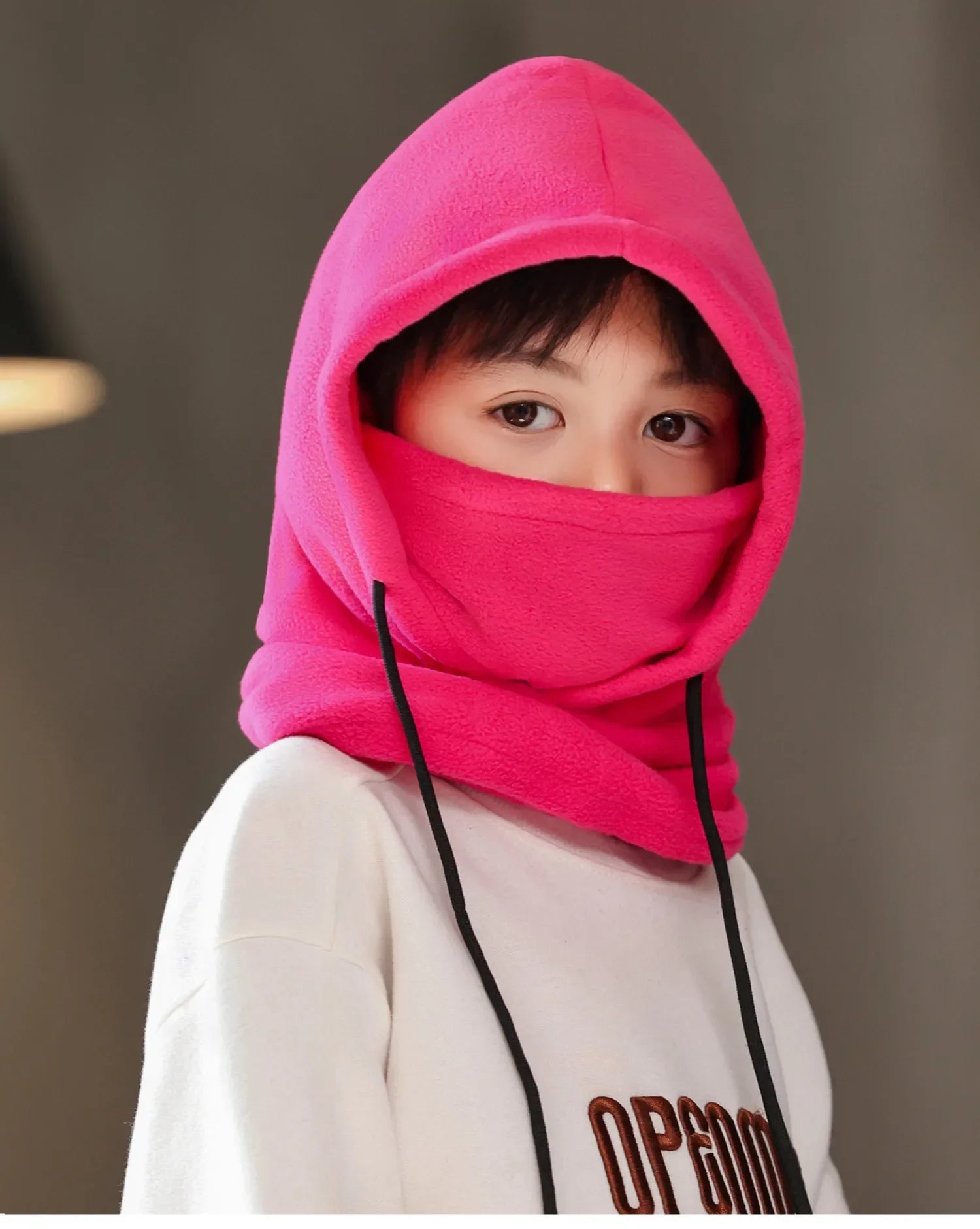 Warm Fleece for Children Boy Girl Winter Face Mask Neck Warmer Hooded Cap Windproof Thermal Head Cover Beanies Bandana
