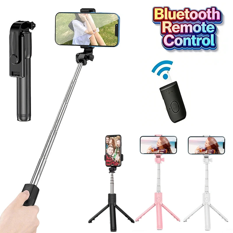 Portable Bluetooth Selfie Stick Mobile Tripod Holder with Remote Shutter Extendable Wireless Remote Retractable Phone Stand