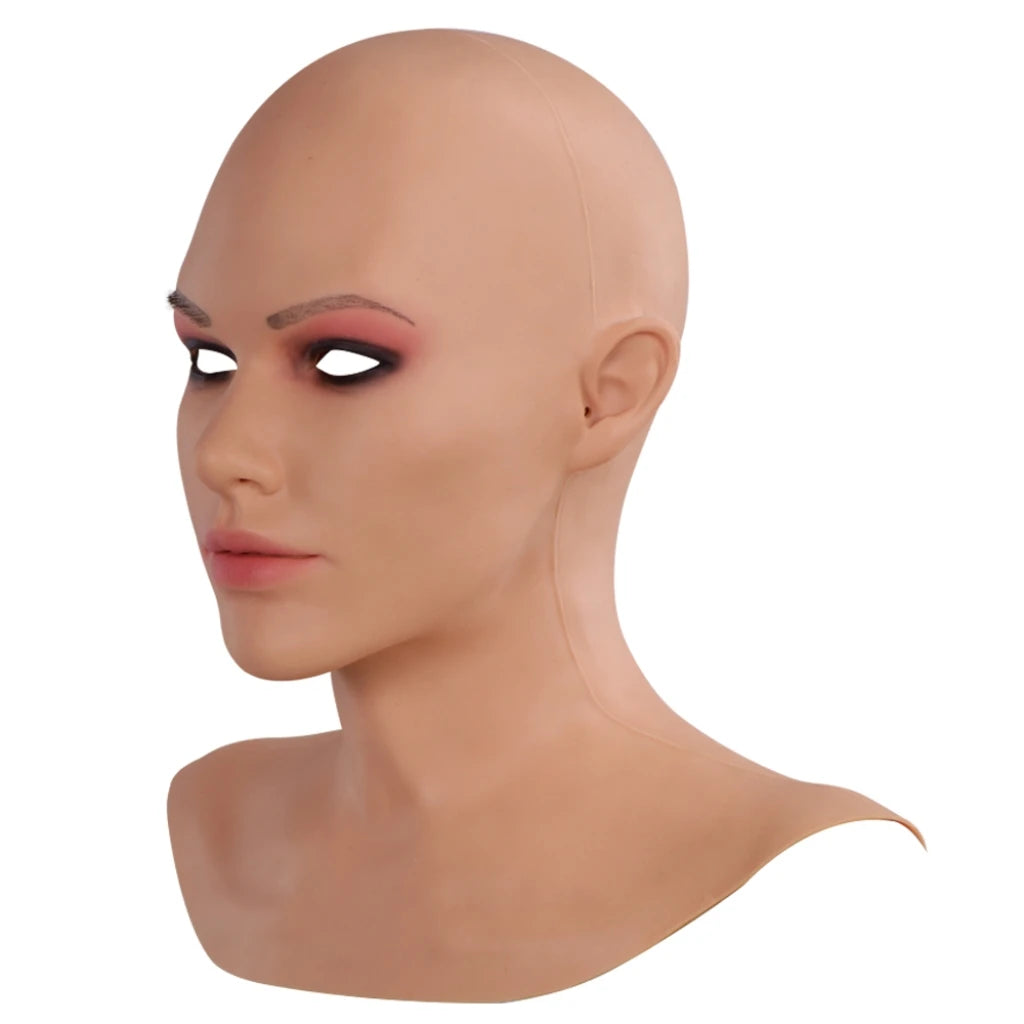 Realistic Female Mask With Neck Crossdresser Silicone Face Mask Headwear Crossdresser Costumes Drag Queen Male to Female