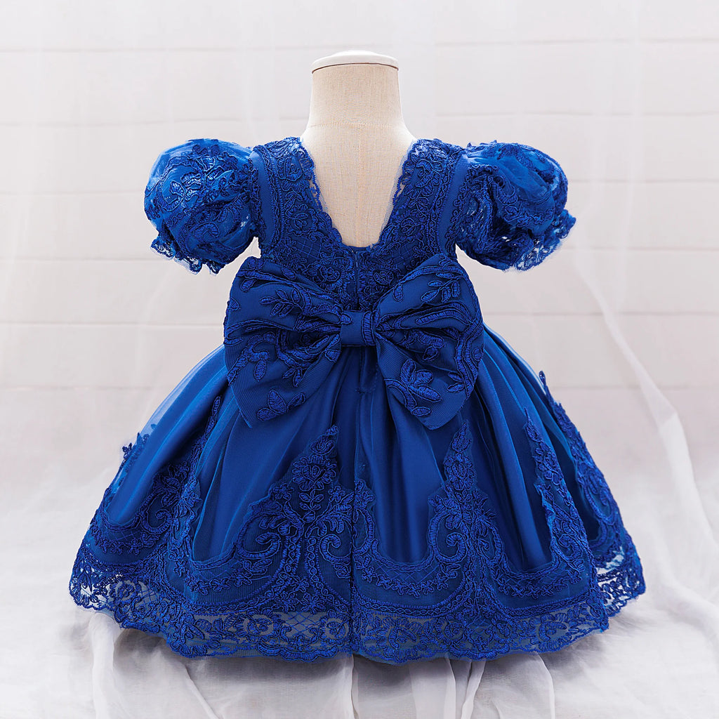 Vintage Baby Girl 1st Birthday Princess Dress Baby Embroidery Floral Bow Gown Flower Kids Wedding Dress Formal Baptism Gala Gown