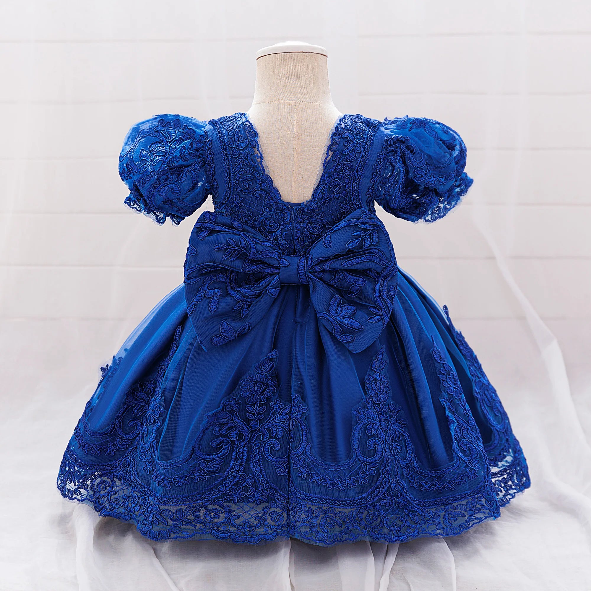 Vintage Baby Girl 1st Birthday Princess Dress Baby Embroidery Floral Bow Gown Flower Kids Wedding Dress Formal Baptism Gala Gown