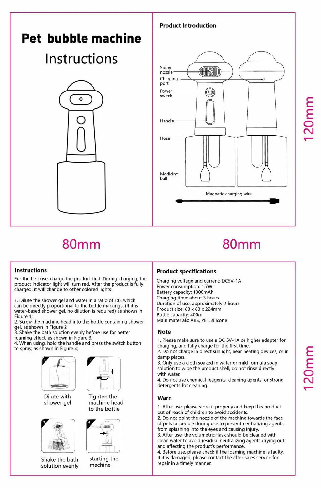Automatic Dog Soap Dispenser Wireless USB Mute Dog Grooming Frother Cat Deeper Cleaning Bath Shampoo Foam Sprayer Pet Supplies