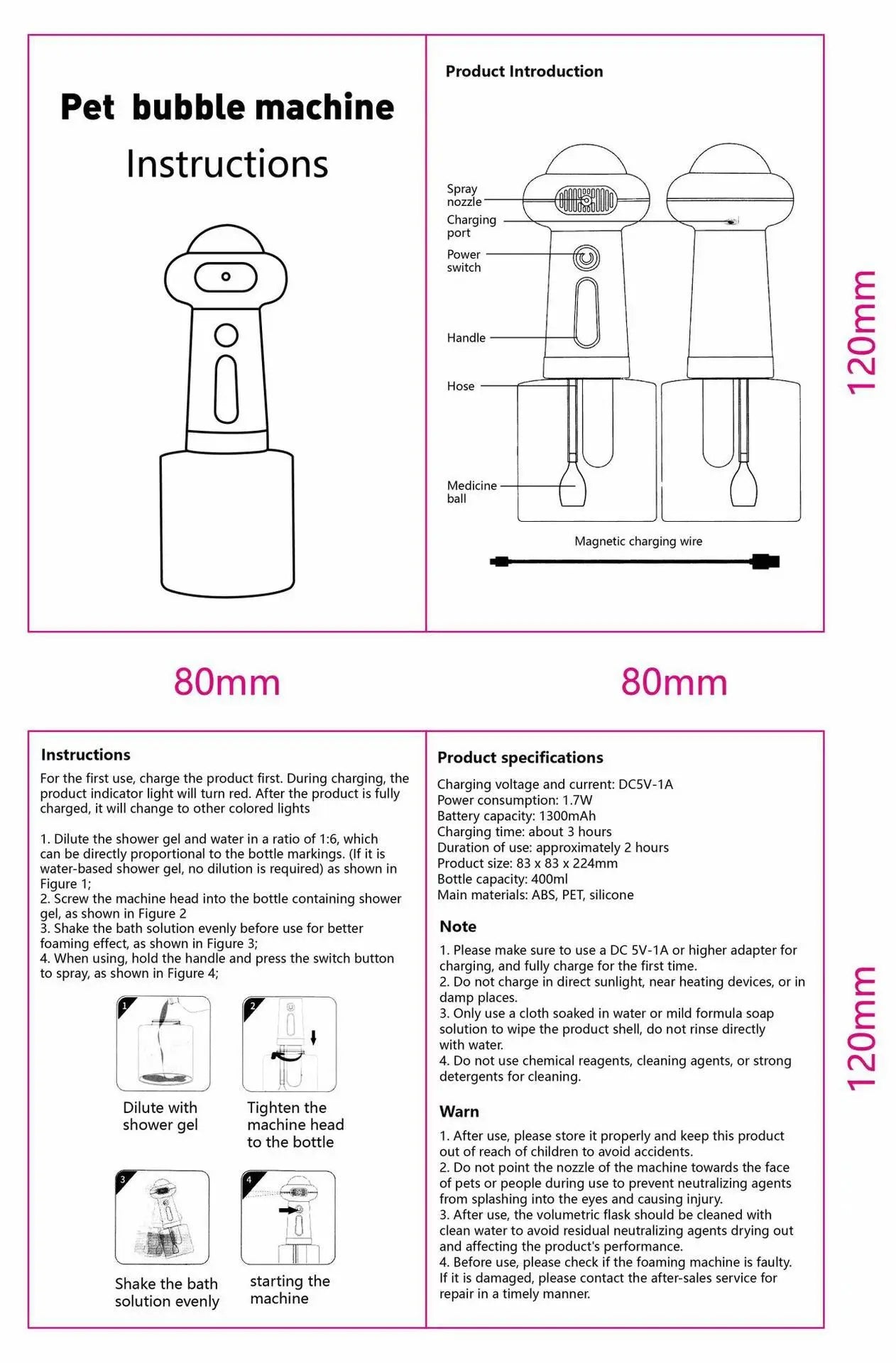 Automatic Dog Soap Dispenser Wireless USB Mute Dog Grooming Frother Cat Deeper Cleaning Bath Shampoo Foam Sprayer Pet Supplies