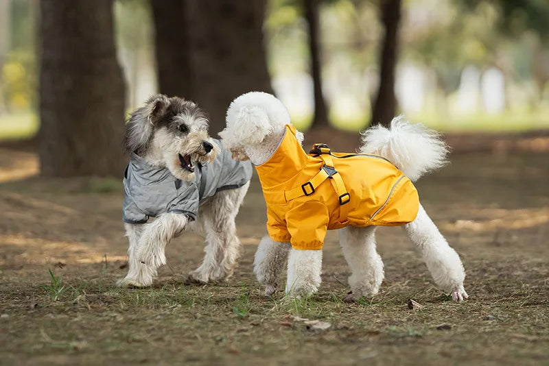 Waterproof Dog Rain Jacket with Harness Safety Reflective Dog Raincoat for Small Dogs Pet Outdoor Jackets for Jungle Camping