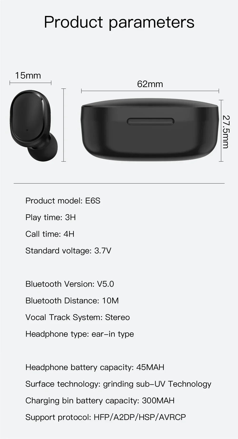 10 pcs Wholesale E6S TWS Wireless Headphones Bluetooth Earphone 5.0 Stereo Headset Earbuds with Microphone for iPhone Xiaomi