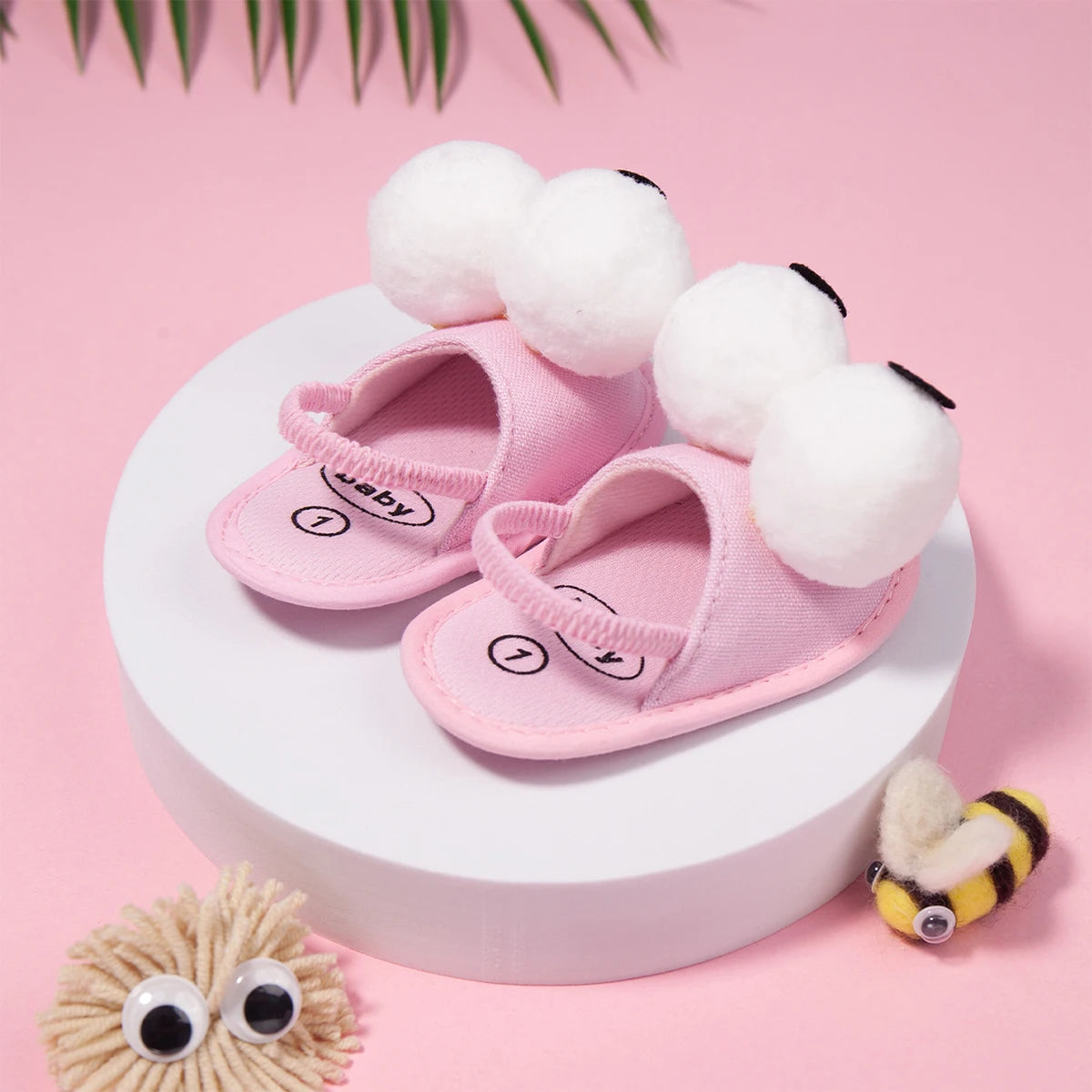 Meckior Summer Sandals Baby Boy Girl Shoes Fluff Baby Girl Slipper Animals Flower Anti-Slip First Walkers Crib Shoes