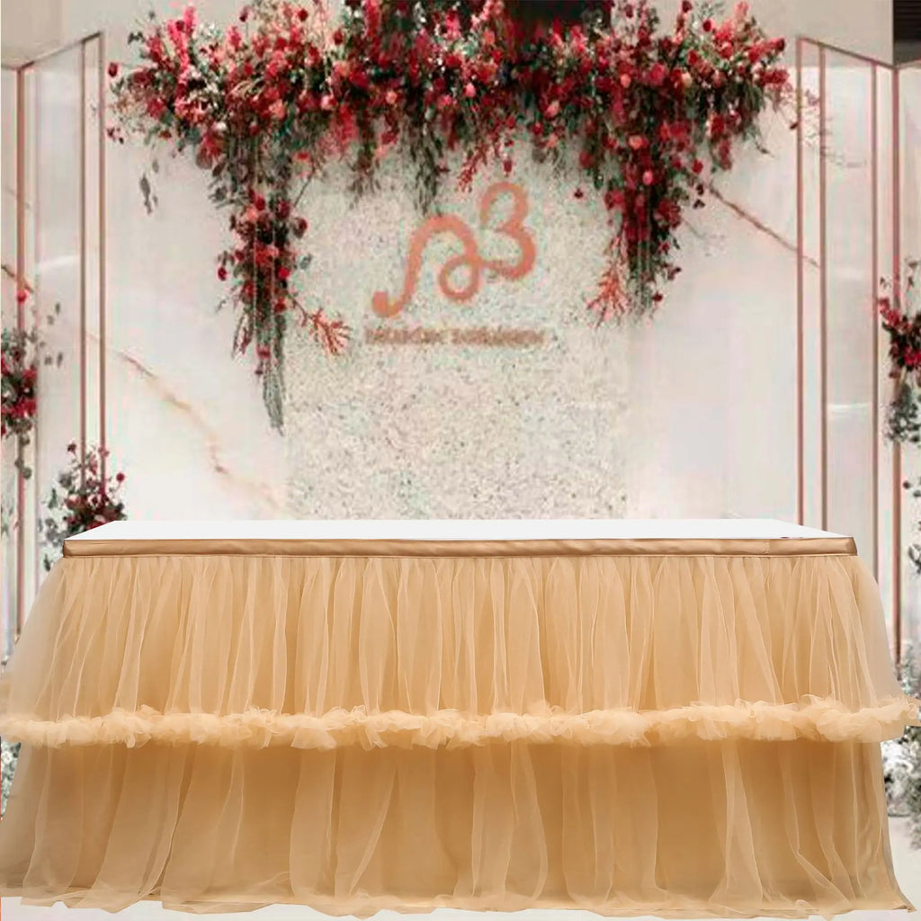 Wedding Tulle Table Skirt 6FT/9FT Purple Pink White Mesh Dining Table Decoration Table Cover For Wedding Reception Banquet
