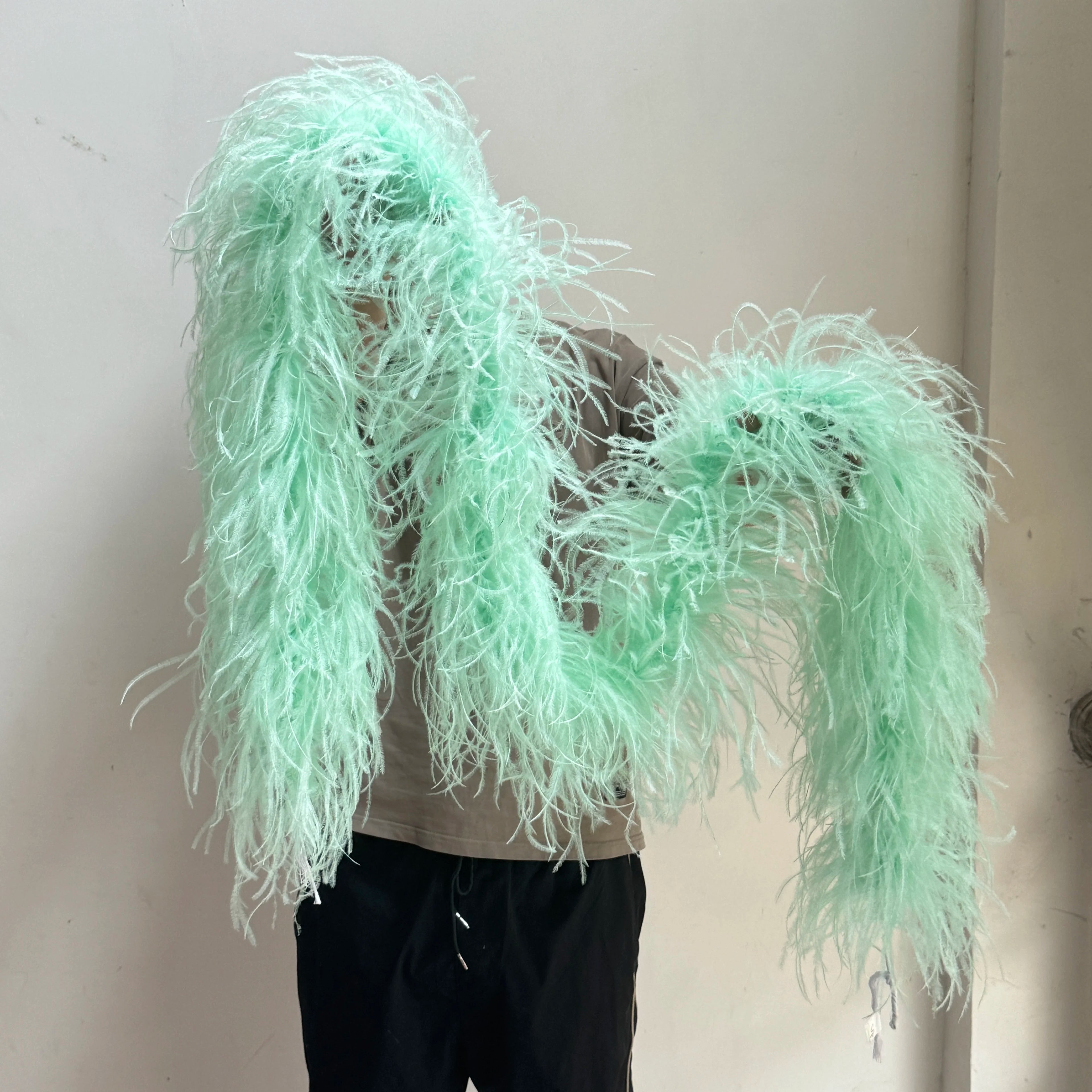 2M Royal blue Natural Ostrich Long Feathers Boa Decoration for Party Wedding Dress Shawl Clothes Sewing Accessories Crafts Plume