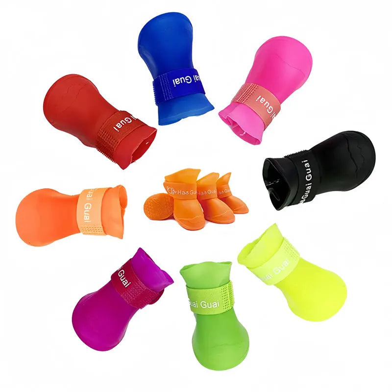 4pcs/Set Small Pet Dog Rain Shoes Anti Slip Waterproof Puppy Cat Shoe Rubber Boots for Outdoor Footwear Socks Pet Accessories