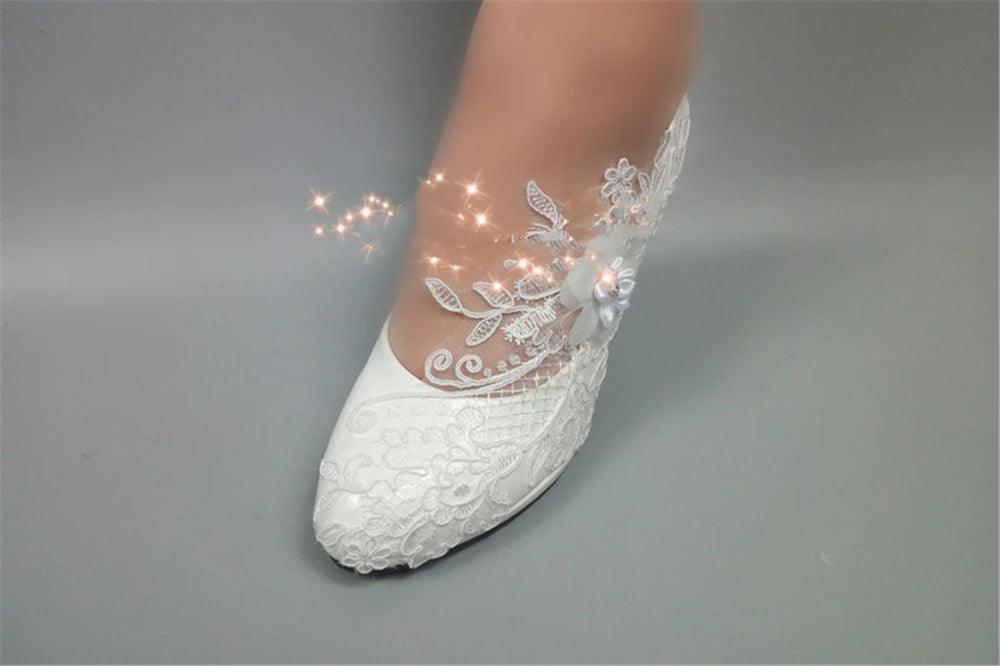 Spring new round-toe waterproof platform lace rhinestone low-heel wedding shoes thin high-heeled dress large-size women's shoes