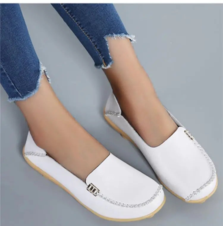 Women Flats Genuine Leather Casual Shoes Woman Moccasins Women's Loafers Nurse Shoe Slip On Shoes Women Plus Size Ballerinas