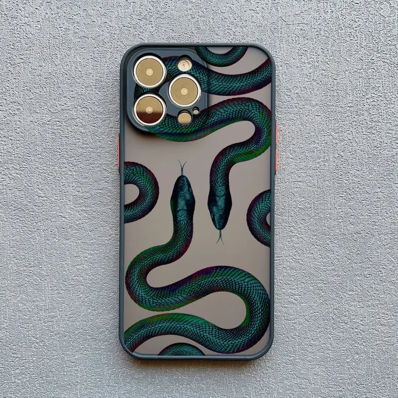 Luxurious Black Gold Snake Phone Case for IPhone 17 16 Plus 15 14 13 12 11 Pro Max Mini X XR Unique Dragon Shockproof Back Cover