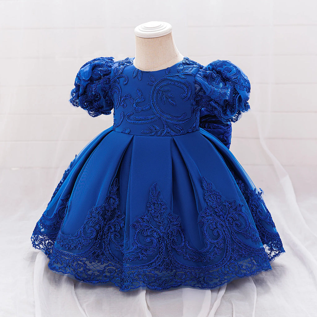 Vintage Baby Girl 1st Birthday Princess Dress Baby Embroidery Floral Bow Gown Flower Kids Wedding Dress Formal Baptism Gala Gown