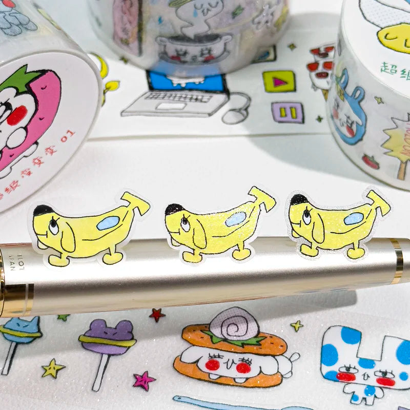 Kawaii Film-Cutting Pet Sticker Tape Agugu Korean Cute Washi Tape Decor Hand Account Decorative Material 3style Die-Cutting Tape