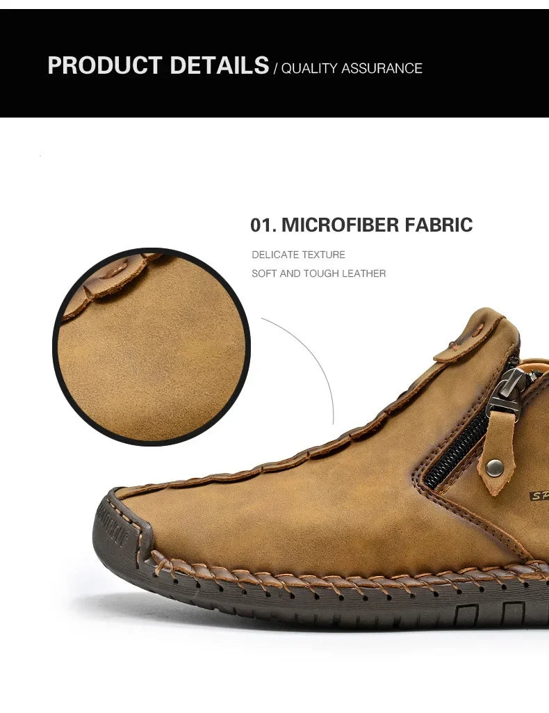 Men Boots Handmade Casual Ankle Boats for Man Male Hombres Walking Shoe Breathable Hombres Leather Wide Upright Zipper Shoes