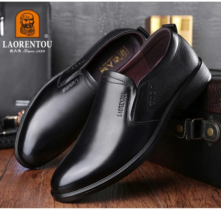 LAORENTOU genuine leather casual shoes, men's cowhide breathable soft sole, versatile business leather shoes