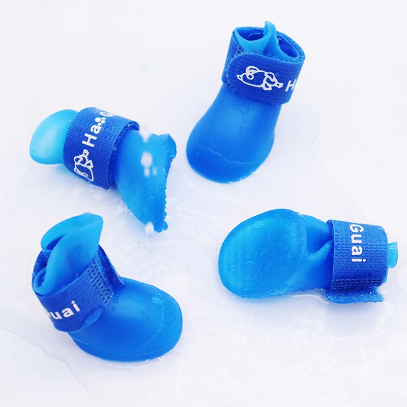 4pcs/Set Small Pet Dog Rain Shoes Anti Slip Waterproof Puppy Cat Shoe Rubber Boots for Outdoor Footwear Socks Pet Accessories