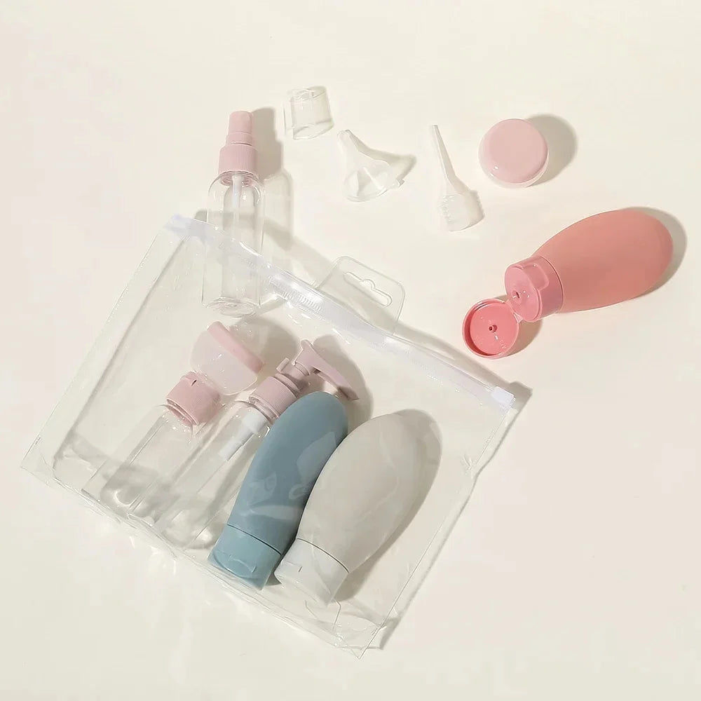 11Pcs Travel Toiletries Containers Set, Conditioner, Lotion – Refillable Mini Skincare Bottles for Airplane & Carry-On