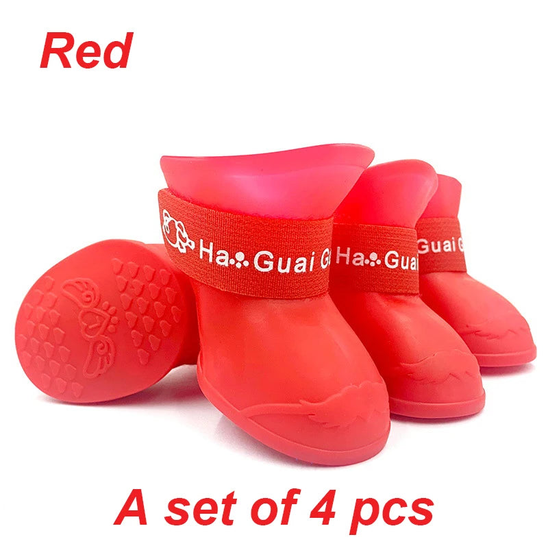 4pcs/Set Small Pet Dog Rain Shoes Anti Slip Waterproof Puppy Cat Shoe Rubber Boots for Outdoor Footwear Socks Pet Accessories
